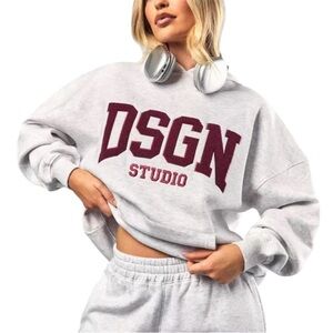 Boohoo Gray Embroidered Hoodie